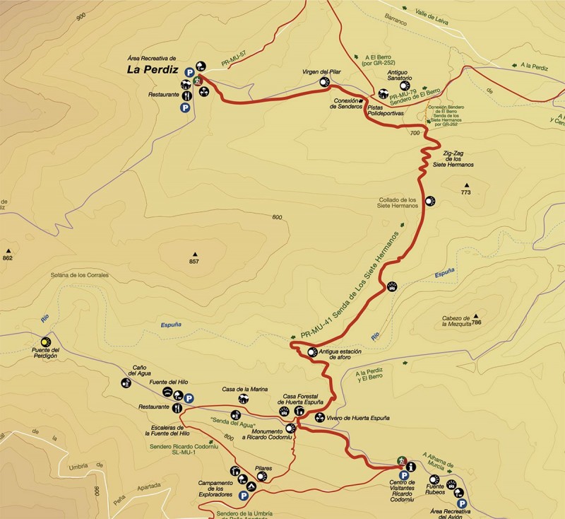 The PR-MU 41 walking route in Sierra Espuña, the Senda de los Siete Hermanos