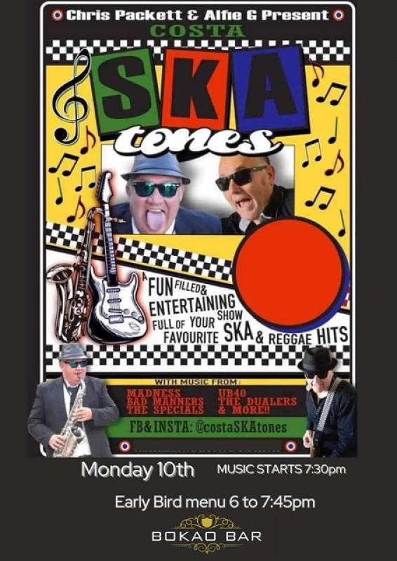 June 10 Early Bird menu with music by Ska Tones at the Bokao Bar, Condado de Alhama Golf Resort