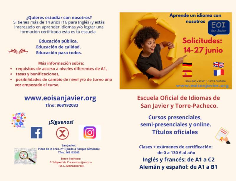 Sign up for Spanish classes at the Language School of San Javier and Torre Pacheco