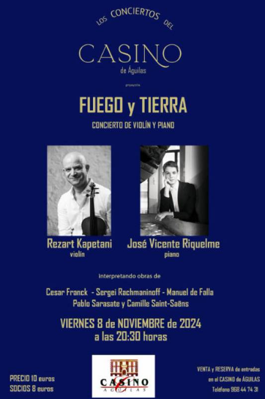 November 8 Fuego y Tierra violin and piano recital in Aguilas