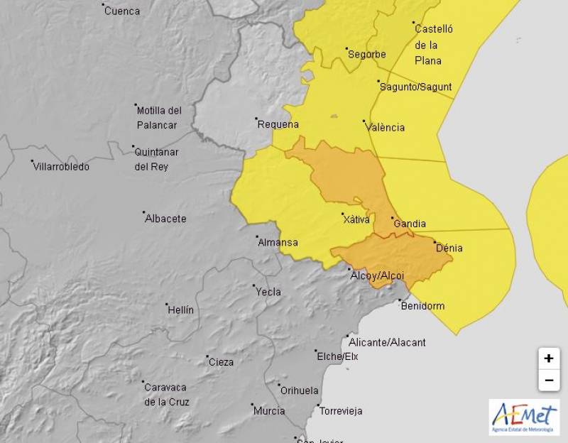 Weather warnings upgraded to orange in Alicante province