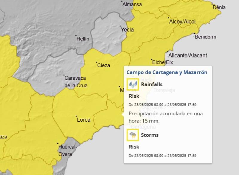 Southern Murcia on yellow alert this Friday for rain and storms