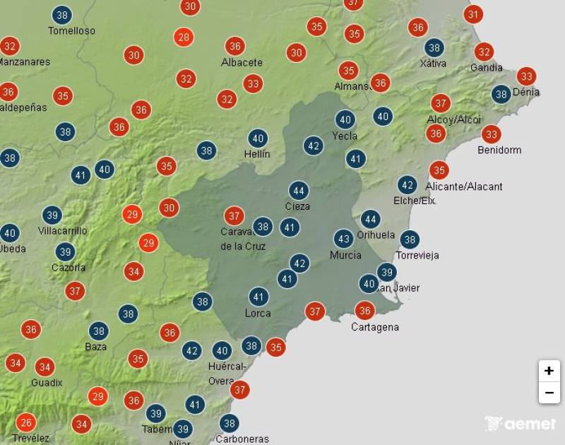 Red alerts for mid-40s temperatures: Murcia weather forecast August 18-21