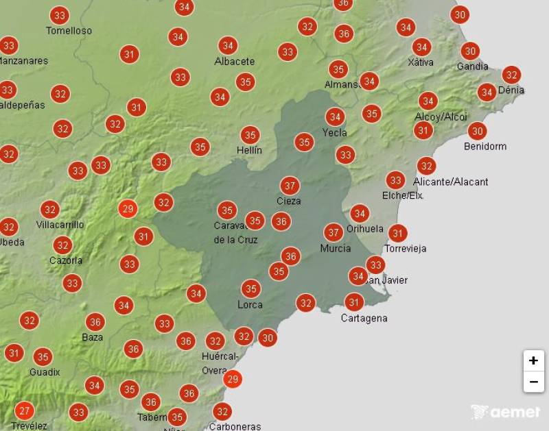 Red alerts for mid-40s temperatures: Murcia weather forecast August 18-21