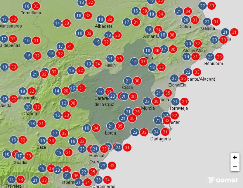 Red alerts for mid-40s temperatures: Murcia weather forecast August 18-21