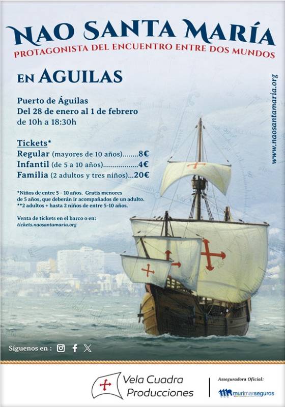 CANCELLED - January 28 to February 1 Columbus flagship replica docks in Águilas for public tours